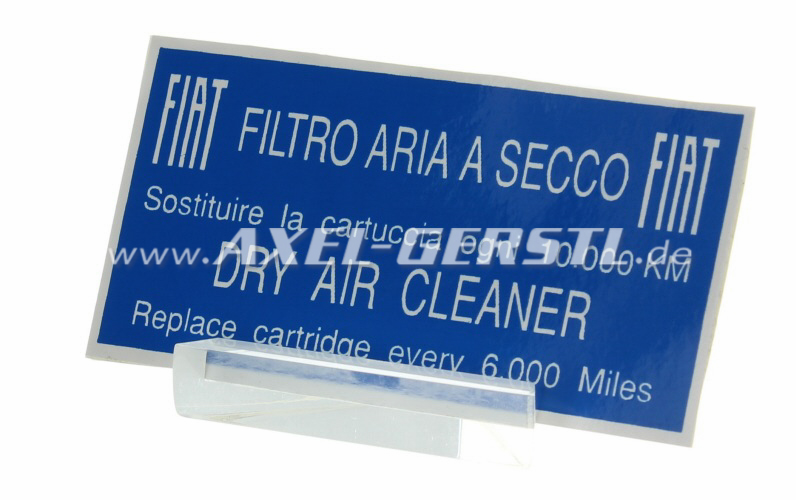 Sticker 'Filtro Aria' for air filter housing 70 x 36 mm Fiat 500/128 -  Spare parts Fiat 500 classic 126 600 onderdelen | Axel Gerstl