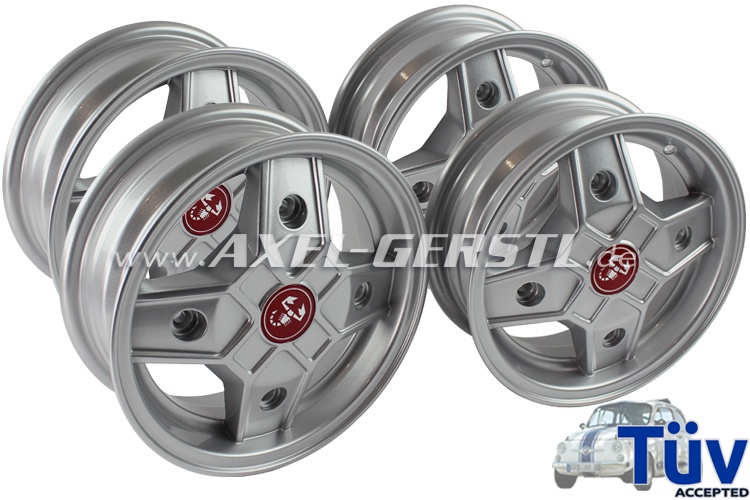 Cerchi in alluminio 4,5x12 'CD30', campanatura 27mm, 4 pezzi Fiat 500 F/R/126 1. serie 