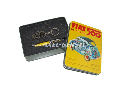 Gift box with key fob and ball pen yellow 