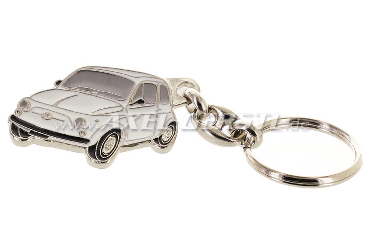 Schlüsselanhänger 'Fiat 500', weiß, Metall 