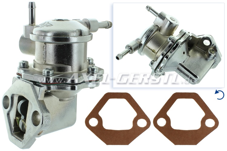 Fuel pump (crooked base/three-phase alternator), chromed Fiat 126 since 4/76 (Fiat 500/126 1.Serie)