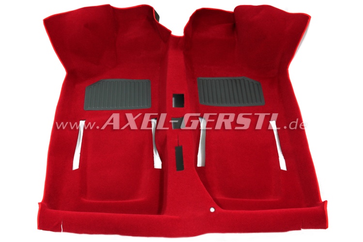 Floor carpet red, with two heel protectors, A-quality Fiat 500 F/L/R (500 N/D/126) 