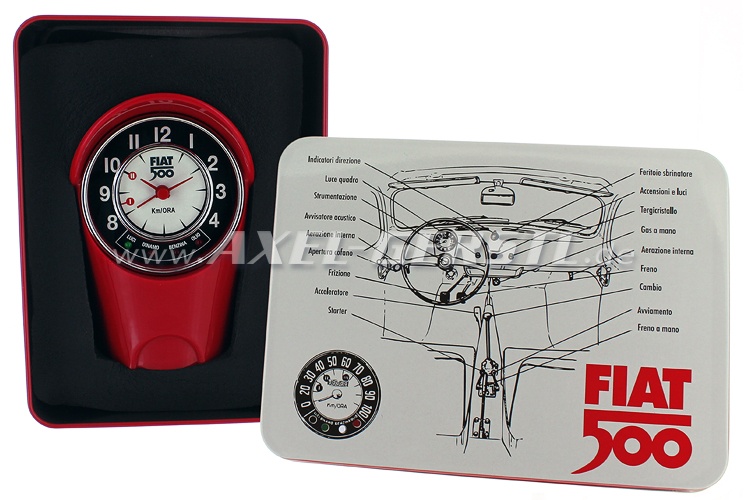 Réveil boîte du tachymètre Fiat 500 (8x12,5x6cm), rouge