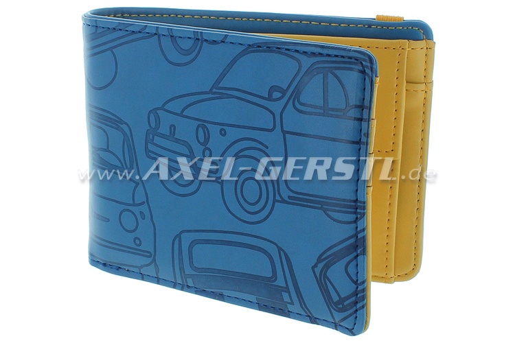 Geldbörse Fiat 500, Lederimitat, 12 x 9 cm, blau / gelb