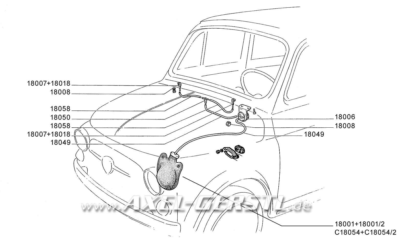 Bremsschlauch hinten, langer Nippel (Gewinde M10 x 1,25) Fiat 500