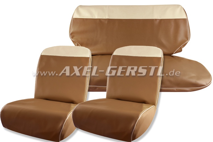 Fundas asientos marrón/blanco. borde superior, polipiel cpl.