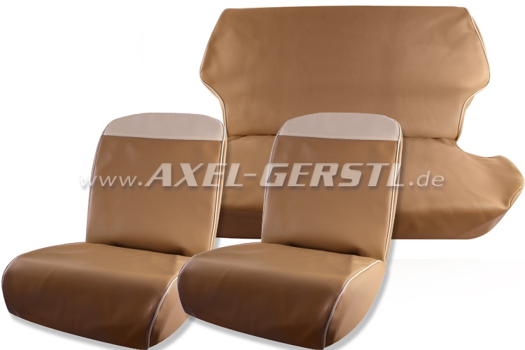 Seat covers beige/wh. top edge, artificial leather, fr. & ba