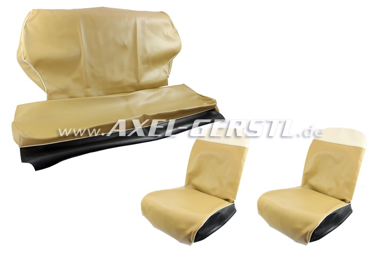 Lot de housses de sièges, beiges&blanc,cuir artificiel, cpl. Fiat 500 D -  Pièces détachées Fiat 500 classique 126 600