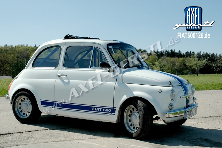 Lot d'autocollants de côté "FIAT 500", 3 pièces, bleu - Pièces détachées Fiat  500 classique 126 600 | Axel Gerstl