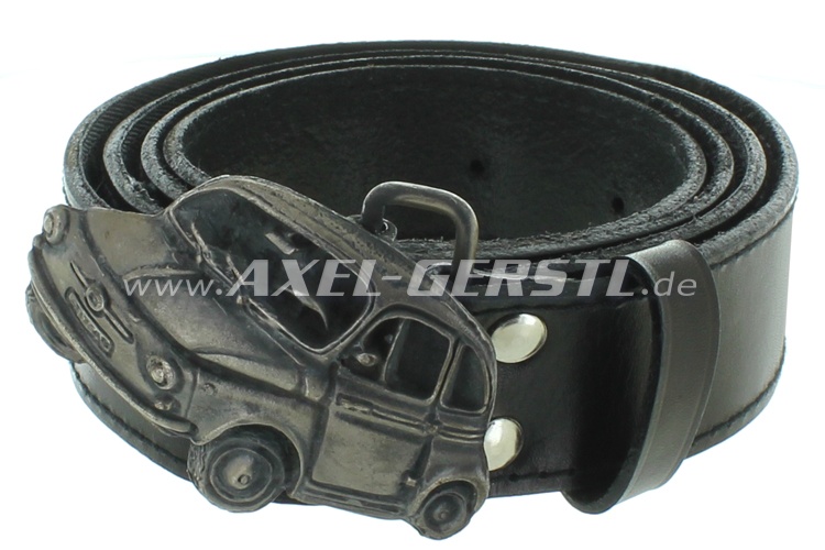Cintura (35 mm) con fibbia Fiat 500, cuoio, nero