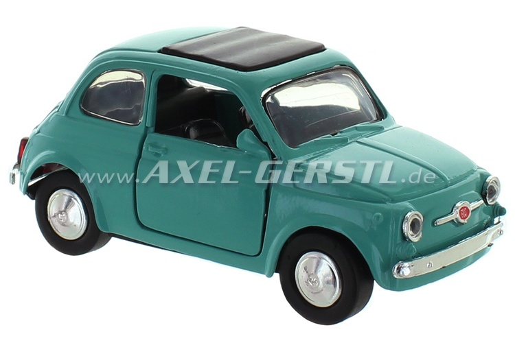 Model car Fiat 500 F, turquoise, 1:32, plastic