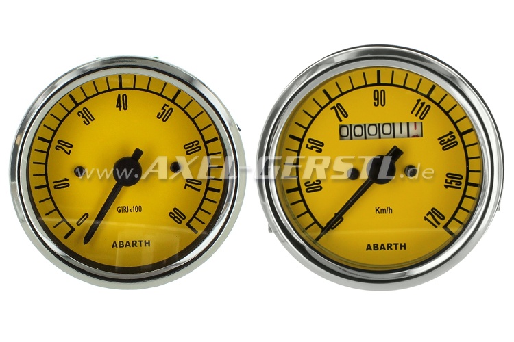 Abarth revcounter and tachometer, 80mm, yellow dial