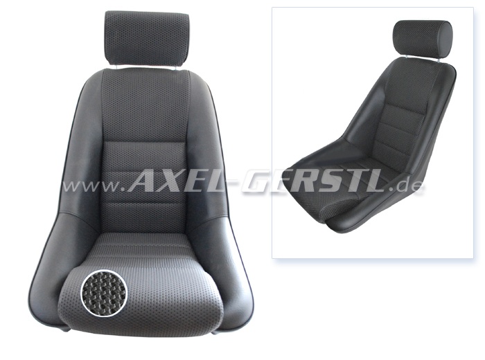 Bucket seat with headrest, black artificial leather