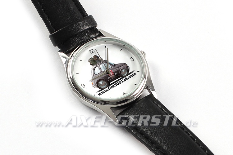 Horloge Fiat 500 noir-rouge avec bracelet en cuir