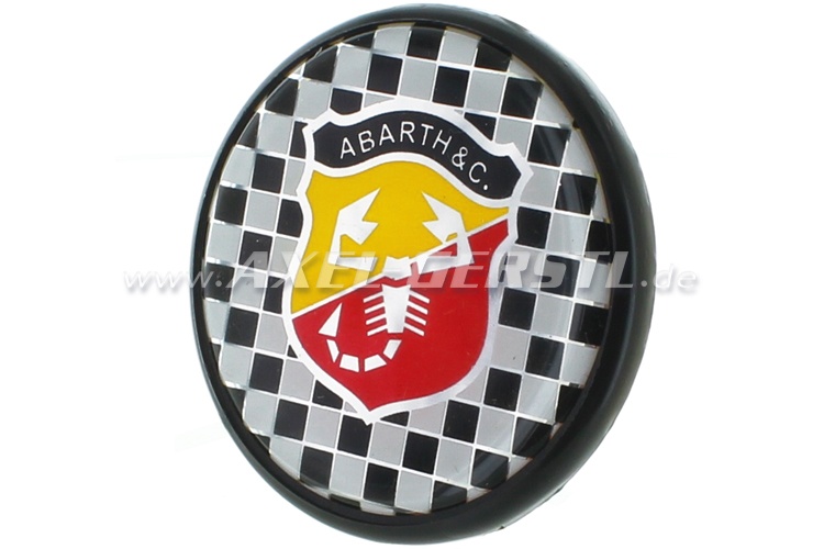 Cubre-ruedas Abarth, escudo sobre diseño a cuadros, 55 mm