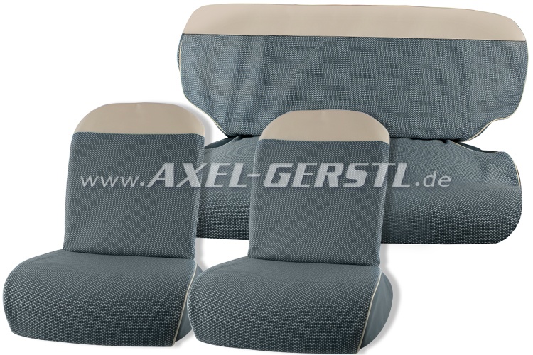 Sitzbezüge blau/wß. Oberkante, Stoff (Vipla) kpl. vo. & hi. Fiat 600 D  '60-64 - Ersatzteile Fiat 500 Oldtimer 126 600