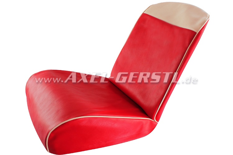 Sitzbezüge rot/wß. Oberkante, Kunstleder kpl. vo. & hi. Fiat 600 D/E '60-69  - Ersatzteile Fiat 500 Oldtimer 126 600