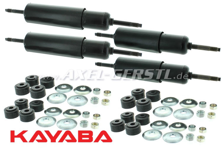 Set of KYB shock absorbers, front & back, w. rubber parts