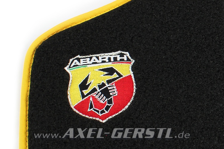 Lot de tapis de sol (noir/jaune) avec logo Abarth Fiat 500 jusqu'à '75 /  Abarth / 126 / 600 - Pièces détachées Fiat 500 classique 126 600 | Axel  Gerstl