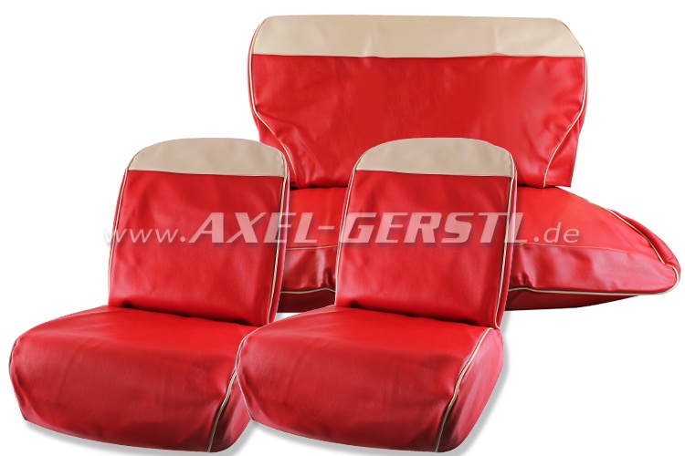 Sitzbezüge rot/wß. Oberkante, Kunstleder kpl. vo. & hi. Fiat 500 D