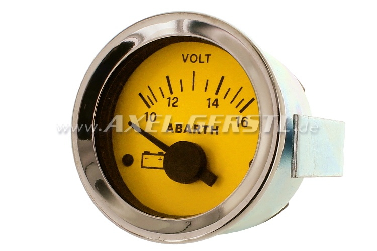 Abarth voltmeter, 52mm, gele wijzerplaat