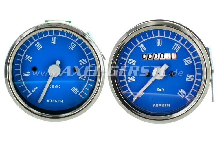 Contagiri e tachimetro 'Abarth', 80 mm, quadrante blu Fiat 500 / 600 / vari  - Ricambi Fiat 500 d'epoca 126 600 | Axel Gerstl