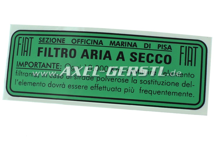 Aufkleber Filtro Aria f. Luftfiltergehäuse 105 x 36 mm