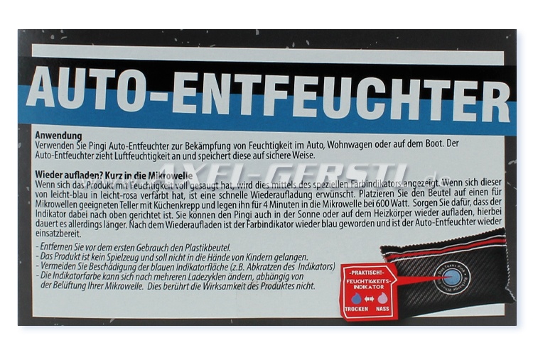 Auto-Entfeuchter, wiederverwendbar, Marke PINGI - Ersatzteile Fiat 500  Oldtimer 126 600 | Axel Gerstl