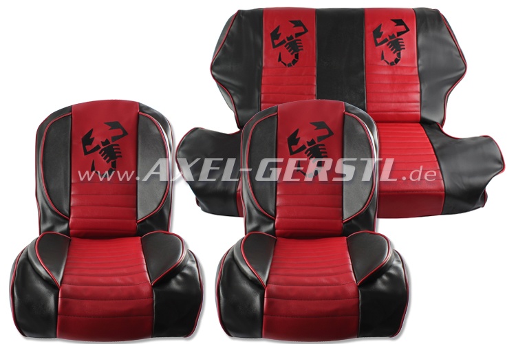 Lot de housses de sièges, rouge/blanc "Scorpion", cuir art. Fiat 500 R -  Pièces détachées Fiat 500 classique 126 600 | Axel Gerstl