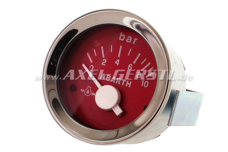 Indicatore pressione olio Abarth, 52 mm, quadrante rosso