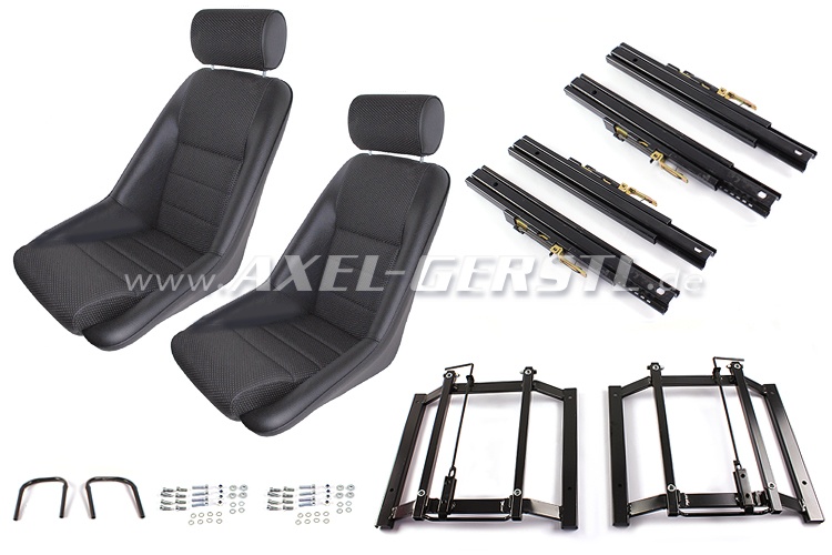 Bucket seat complete set, black artificial leather (in pairs