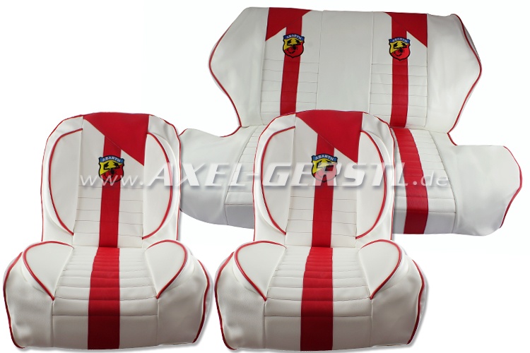 Seat covers red/white Abarth, artificial leather, fr. & ba