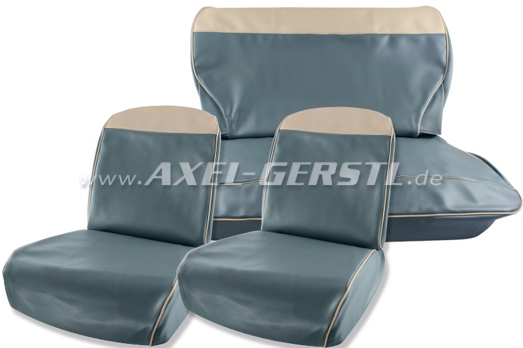 Seat covers blue/white top, artificial leather, front & back