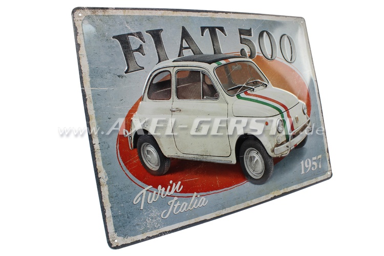 Plaque métallique FIAT 500 TURIN ITALIA 1957