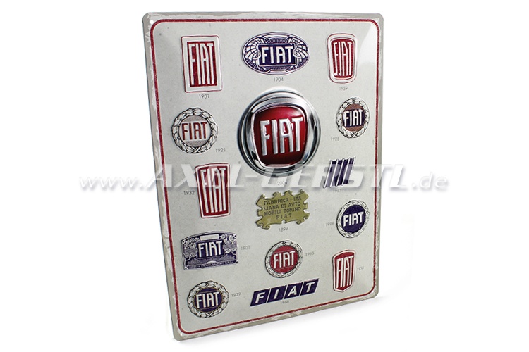 Vintage-Blechschild FIAT Embleme und Schriftzüge seit 1899