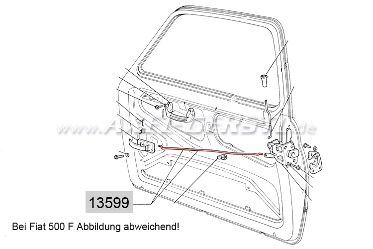 Tige de mécanisme d'ouvre-porte, intérieur Fiat 500 L / R - Pièces  détachées Fiat 500 classique 126 600 | Axel Gerstl