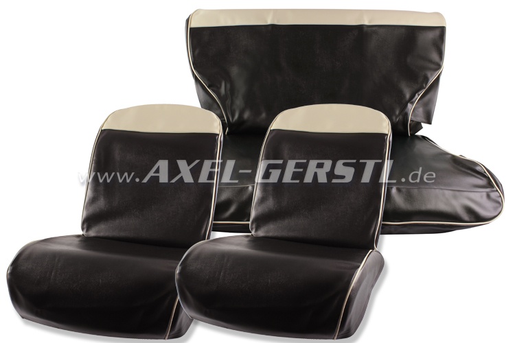 Seat covers black/white top artificial leather, front & back