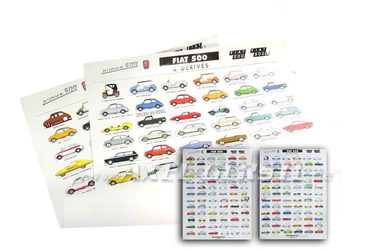 Poster-Set 'Fiat 500 & dérivés', 2 pièces Fiat 500 - Pièces détachées Fiat  500 classique 126 600 | Axel Gerstl