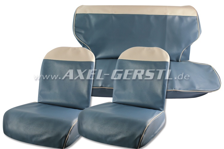 Sitzbezüge blau/wß. Oberkante, Kunstleder kpl. vo. & hi. Fiat 600 D/E  '60-69 - Ersatzteile Fiat 500 Oldtimer 126 600 | Axel Gerstl