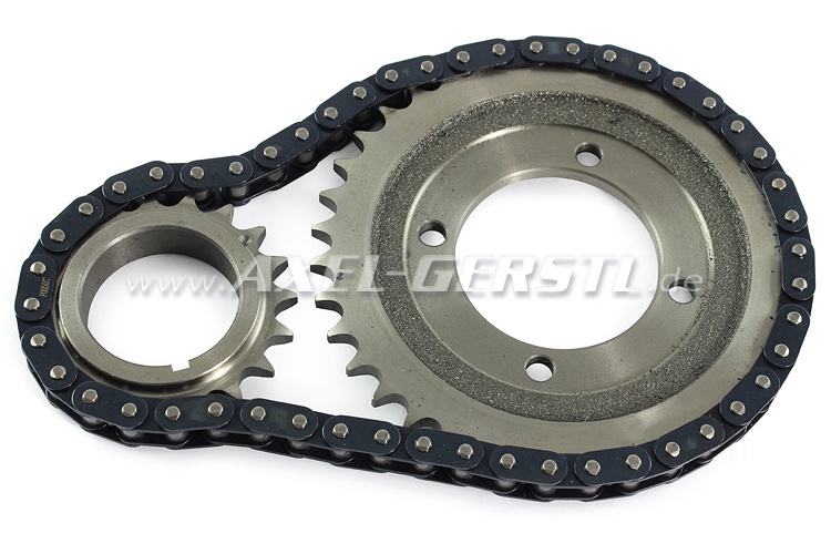 Timing chain gear set without radial shaft seal and gaskets