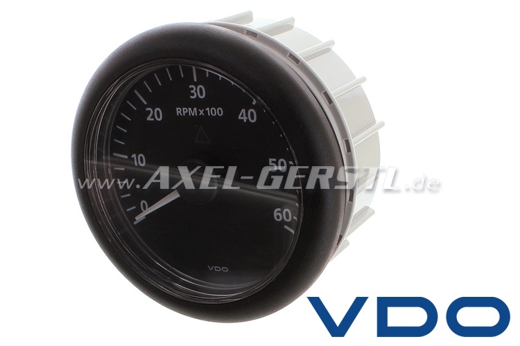 VDO revcounter til 6000 rpm, 85 mm, black dial