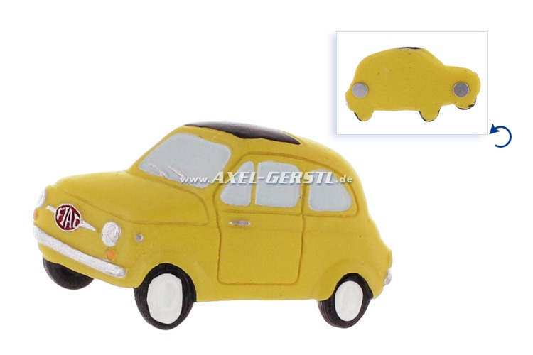Magneet / koelkastmagneet, motief Fiat 500 zijwaarts, geel