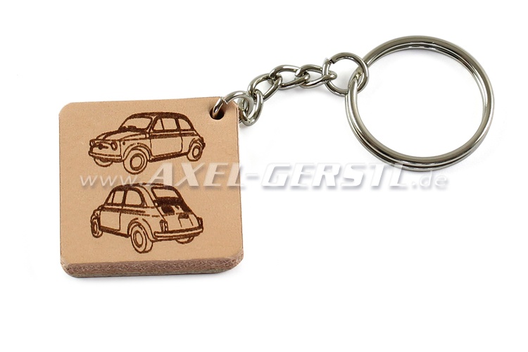 Porte-clés Fiat 500 avant et arrière, cuir, fait à la main