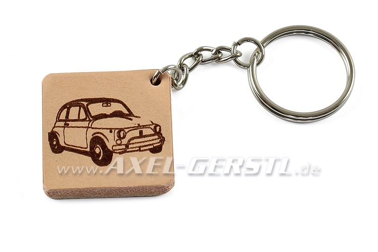 Schlüsselanhänger Motiv Fiat 500 L, Leder, Handarbeit