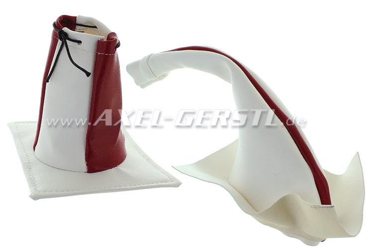 Kit cuffie freno a mano e cambio,2 p,fintapelle,rosso/bianco Fiat 500 -  Ricambi Fiat 500 d'epoca 126 600 | Axel Gerstl