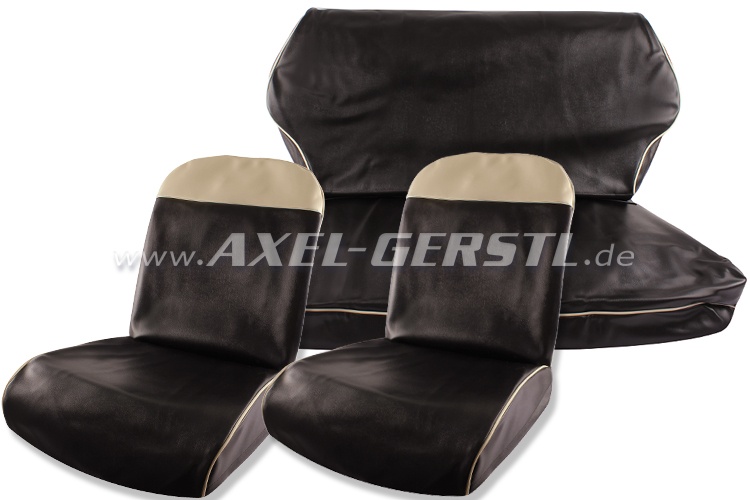 Seat covers bl./wh. top edge, artificial leather, fr. & ba.