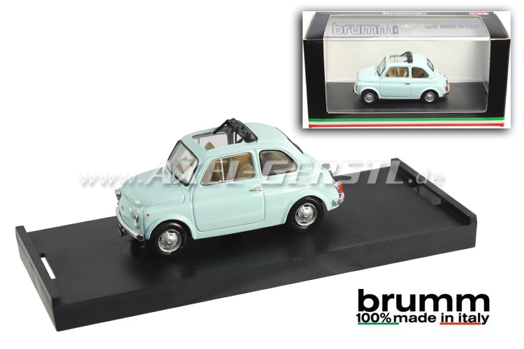 Auto modello BRUMM Fiat 500 R, 1:43, blu chiaro/aperto