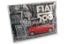 Placa metálica vintage, relieve blanco y negro con Fiat 500