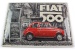 Vintage metalen plaat, zwart-wit reliëf met rode Fiat 500